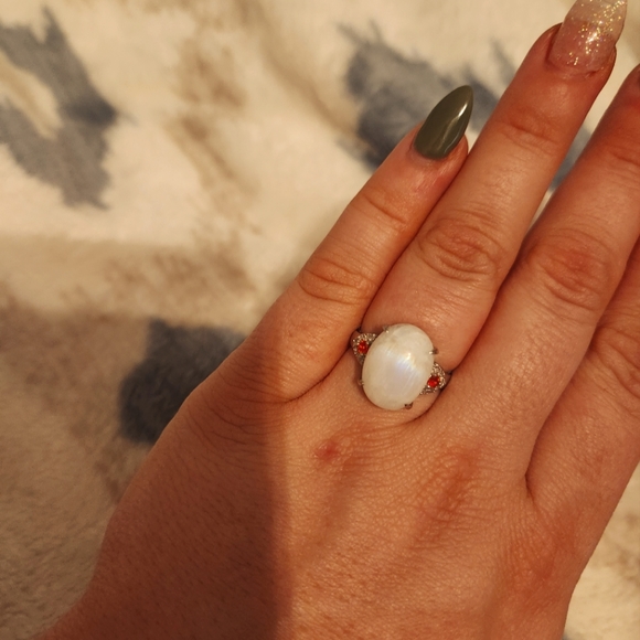 Rainbow moonstone and fire opal ring 11.38 ct - Picture 6 of 7